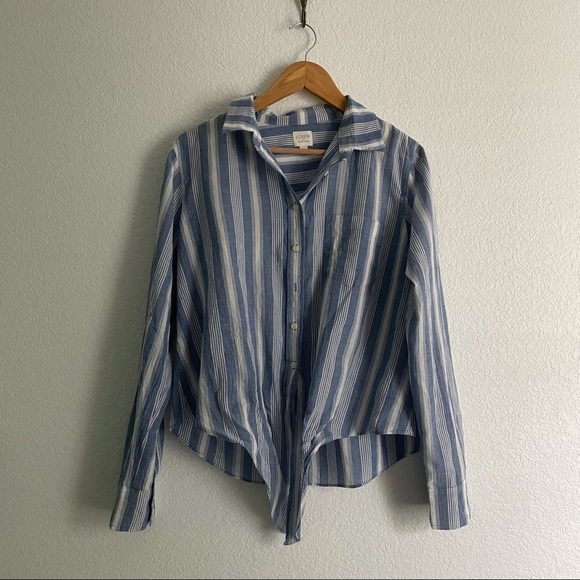 *SOLD* J Crew Striped Tie Waist Button Down M - Picture 11 of 15